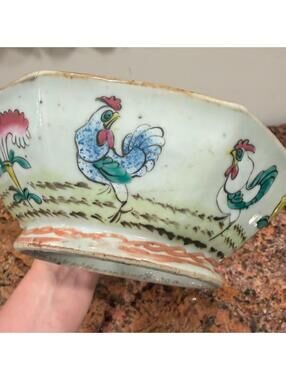 Vintage Antique 19th Century Tongzi Octagonal Chinese Export Porcelain Bowl